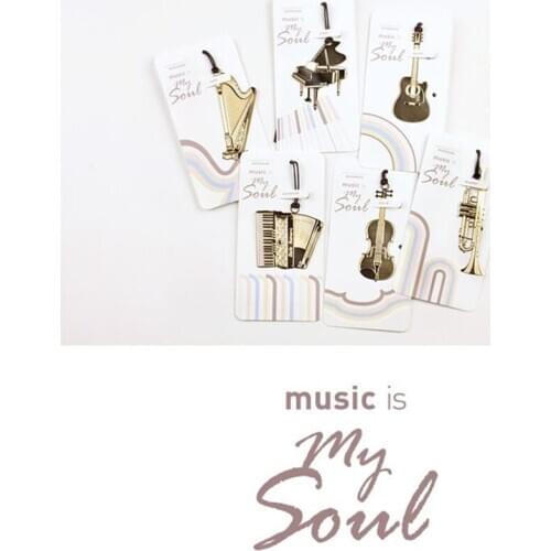 6pcs Exquisite Classical Music Instruments Bookmarks Metal Pendant Book Marker Accessories Stationery Office School Supply H6832