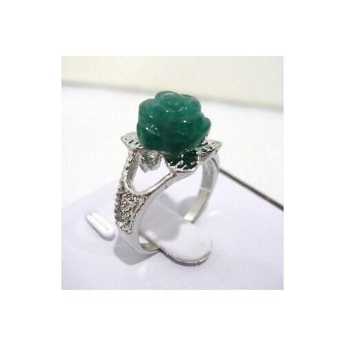 Free Shipping Charming 10mm green jade flower ring (# 6,7,8,9)