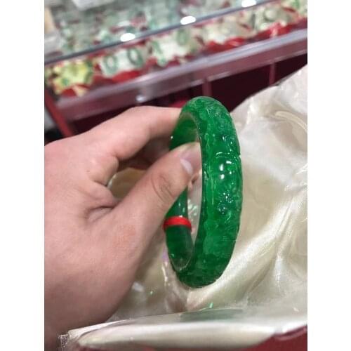 Natural green jade bangles Hand carved pattern flower bangle jade bracelet bangles for women jade bracelet jade jewelry