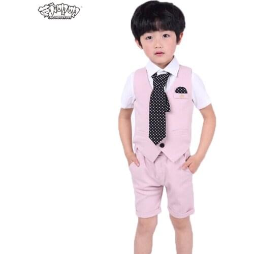 Brand Flower Boys Formal Suits 2PCS Vest+Shorts Kids Clothing Sets Gentleman Children Wedding Party Wear Plaid Formal Suits N96