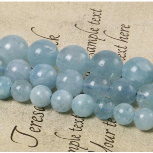 Wholesale Natural Smooth Blue Aquamarines Stone Round Loose Spacer Beads for Jewelry Making Diy Bracelet Necklace 15'' 6 8 10mm