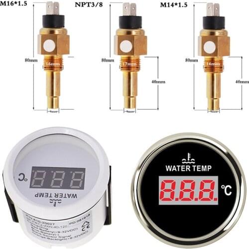 40-120 Degree Water Temperature Gauge Sensor 52mm Auto Digital Water Temp Meter 9-32v With Red Backlight For Car Truck Ship