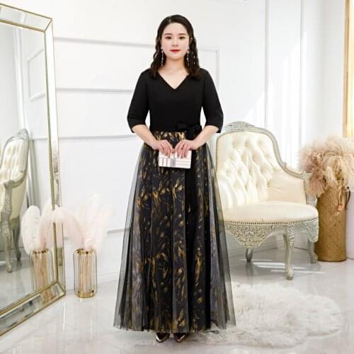 Shiny Sequin Formal Evening Dress Plus Size A-Line Regular Floor-Length V-Neck Short Sleeve Lace Up Party Dresses Patchwork D035