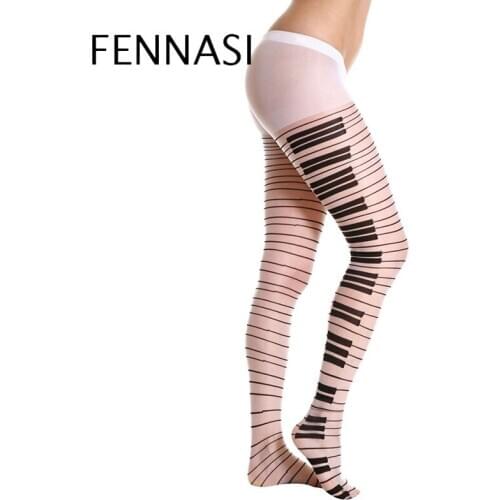 FENNASI Piano Key Pattern Tights Women Nylon Sexy Lady Fashion Tights Slim Casual Transparent Elasticity Breathable Pantyhose