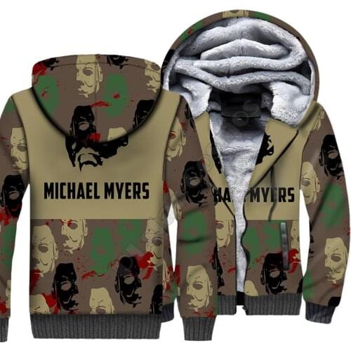 Michael Myers 3D printed Fleece zipper Hoodies Men Women Winter Warm double plus velvet jacket cosplay costumes 05