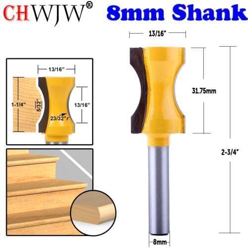 CHWJW 1PC 8mm Shank 23/32" Radius Convex Column/Face Molding Router Bit Line knife Door knife Tenon Cutter for Woodworking Tools