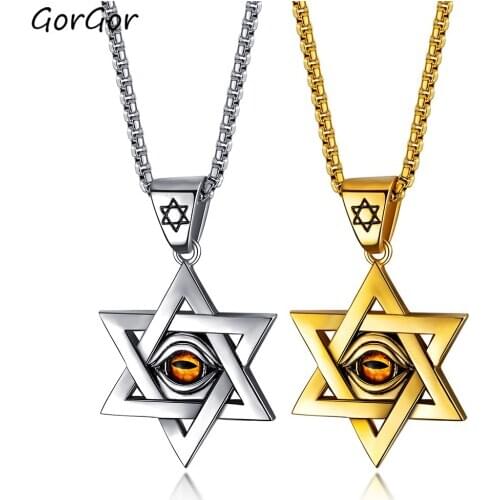 GorGor Necklace Men Stainless Steel Pattern Six-pointed Star Demon Eyes Pendant Individuality Hyperbole Accessories TX-1569