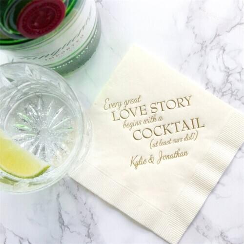 Custom Bar Napkins Every Great Love Story Begins with a Cocktail - Personalized Wedding Napkins ,Engagement Party