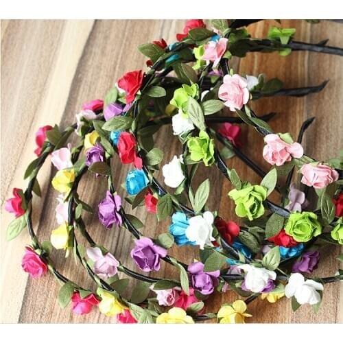 Bohemian Styles Artificial Rose Flower Headband Seaside Beach Holiday Shoot Decoration Prop Headpiece Jewellery