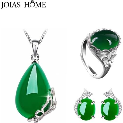Joiashome Classic 925 Sterling Silver Women Jewelry Sets Fine Necklace Earrings Rings Emerald Engagement Gifts Wholesale