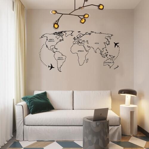 World Map Airplane Around Wall Stickers For Living Room Home Background Art MurAL Decoration Vinyl Wallpaper Waterproof ov487