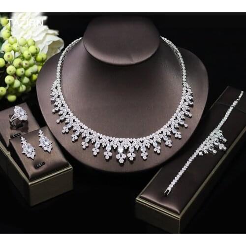 Newest Full Cubic Zirconia Jewelry Accessories African Arabic Dubai CZ Necklace Earrings Bracelet and Rings for Women Wedding