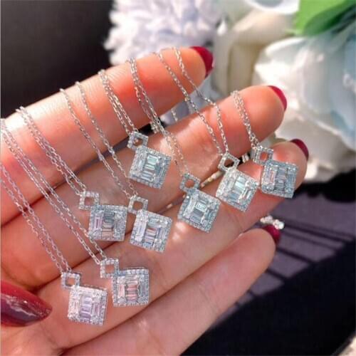 Choucong Brand New Luxury Jewelry 925 Sterling Silver T Princess Cut White Topaz CZ Diamond Square Pendant Women Necklace Gift