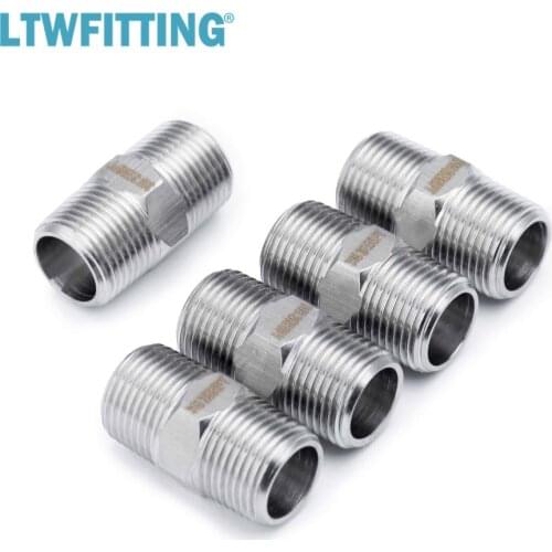 LTWFITTING Stainless Steel 316 Pipe Hex Nipple Fitting 3/8-Inch Male BSPT Air Fuel