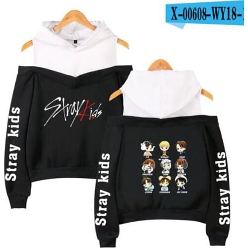 Trendy Stray kids Kpop Off Shoulder Hoodie Strapless Tops Women Girls Sexy off shoulder Streetwear Cute Stray kids Sweatshirts