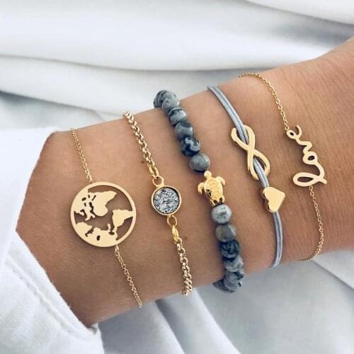 Fashion Shell Cross Bracelets Bangles for Woman Golden Hollow Love Conch Fishtail Round Beads Bracelet Set Female Boho Jewellery