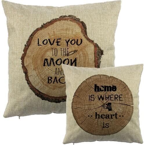 Tree Growth Ring With Letter Printed Cotton Cushion Cover Natural Wood Design Liene Pillow Case Decoration Gift