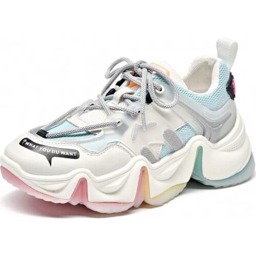 NEWDISCVRY 2020 New Rainbow Sole Platform Sneakers Women Fashion Chunky Shoes Woman Height Increasing 6 CM Street Shoes