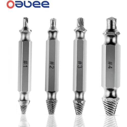 Oauee 4pcs Damaged Screw Extractor Drill Bits Guide Set Broken Speed Out Easy out Bolt Stud Stripped Screw Remover Tool
