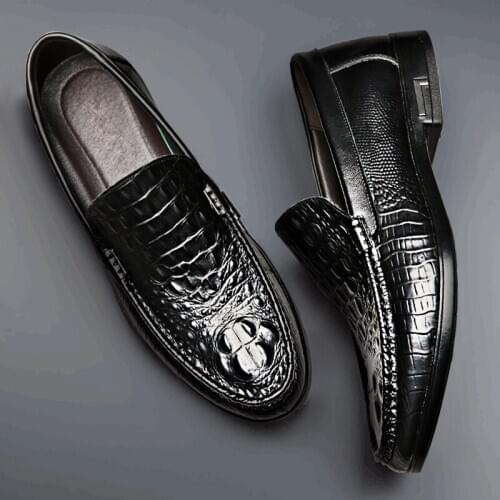 Bean Shoes Mens Spring 2021 New Mens Casual Leather Shoes Fashion Real Leather Mens Shoes Alligator Stripes Breathable