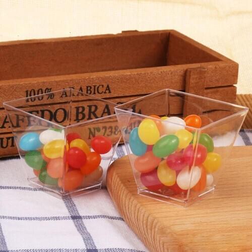 50pcs 60ml Disposable Plastic Cups Clear Portion Transparent Trapezoidal Food Container for Jelly Yogurt Mousses Dessert Baking