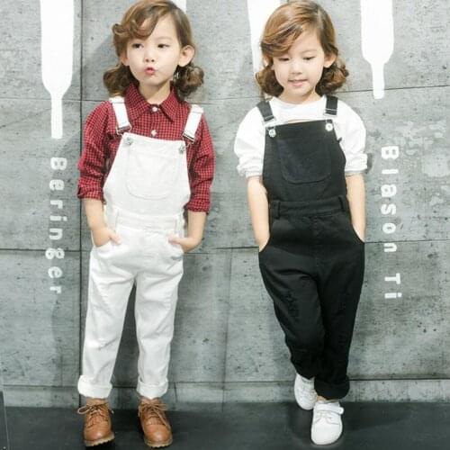 Toddler Boys Girls Autumn Clothing Kids Suspender Trousers Fashion Cowboy Overalls Jeans Black White Jeans Pants Kids Clothes