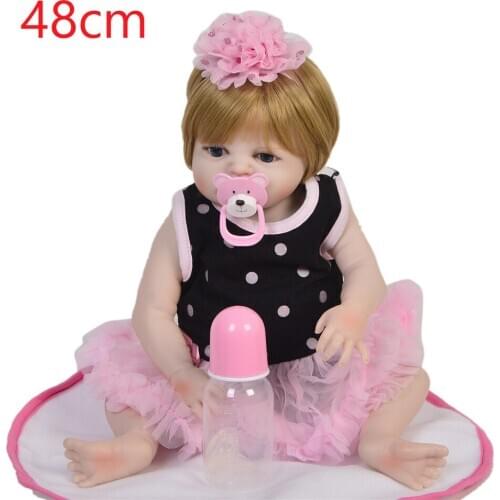 Full Silicone Reborn Girl Baby Doll 48cm mini Lifelike Baby Reborn Doll Child Birthday party bebe Gift reborn Interactive doll