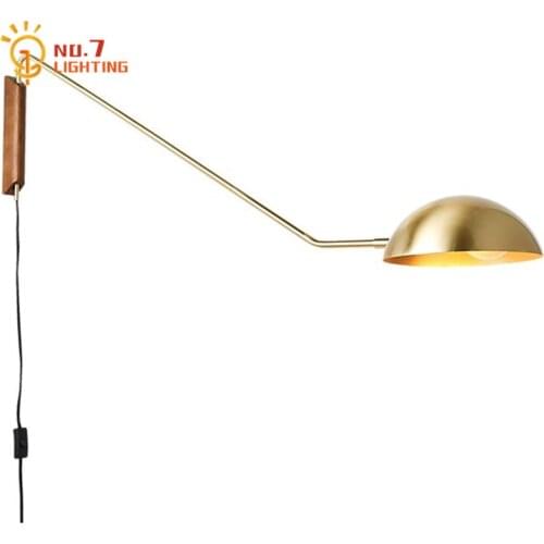 Italy Design Adjustable Metal Wood Wall Lamp Led E27 Swing Arm Wall Sconces for Living Room Background Corridor Study Bedside