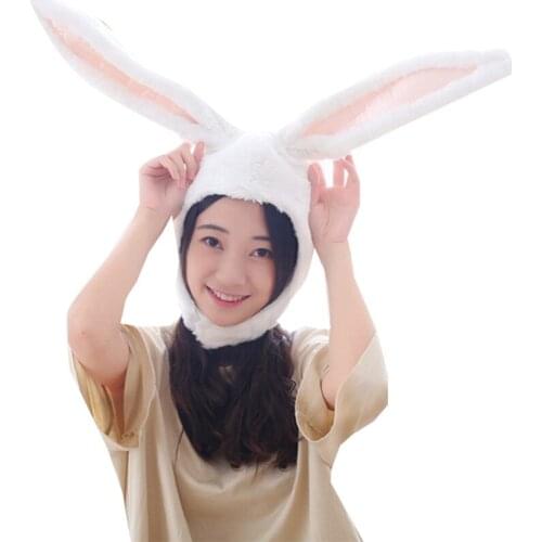 2021 New Funny Plush Bunny Ears Hood Hat Cute Rabbit Women Men Eastern Cosplay Costume Accessory Headwear Halloween Party Props
