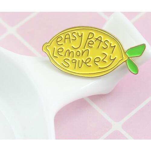 Cute And Romantic Style Brooch In Shape Of Lemon Printed With Easy Peasy Lemon Squeezy Positive Yellow Pins Gift For Friend Love