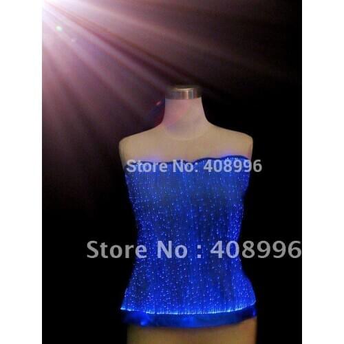 Optical fiber fabric illuminated top/clubwear