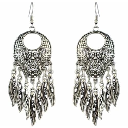 Turkish Retro Metal Jhumka Earrings For Woman Bride Wedding Carved Flower Long Drop Tribal India egipto Earrings Jewelry