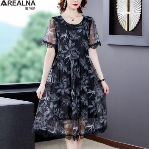 Vintage Floral Print Midi Dress Women Mesh lace Boho short Sleeve Dress plus size Casual Shirt Dresses for women 2021 robe femme