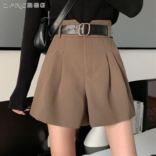 Coffe Loose Womens Summer Women Shorts With Belt 2021 High Waist Korean Style Casual Short Pants Feminino