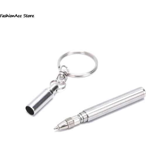 1PCS Ball Point Pen Keychain Multifunctional Mini Metal Key Ring Stainless Steel Telescopic Pen Keyring Telescoping Pen Tool