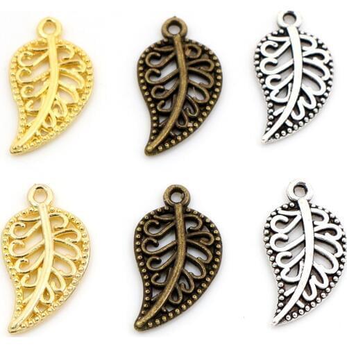 19x10mm 40pcs Antique Silver color and Bronze Gold Colors Plated Leaf Style Handmade Charms Pendant:DIY for bracelet necklace