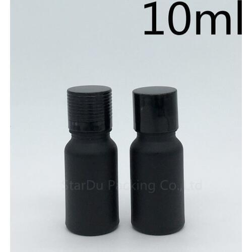 200pcs 10ML Black Frosted Glass Bottle, empty Vials Essential Oil Bottle with black screw cap 10cc Perfume bottles