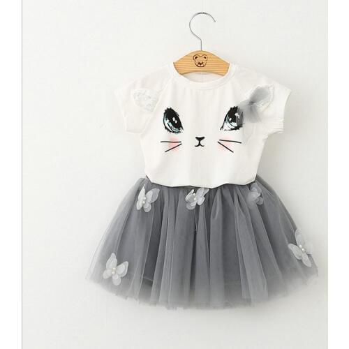 2019 girl clothes / Cute kitty t-shirt + tutu skirt set / Tutu skirt with butterfly