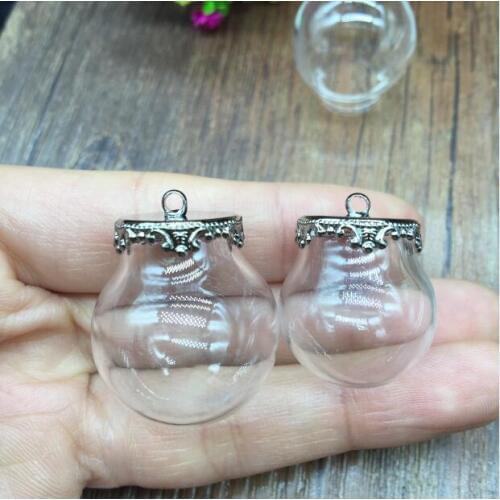 5sets/lot 25*15mm 20*15mm glass globe round ball orb with gun black jewelry findings set glass bubble DIY glass vial pendant