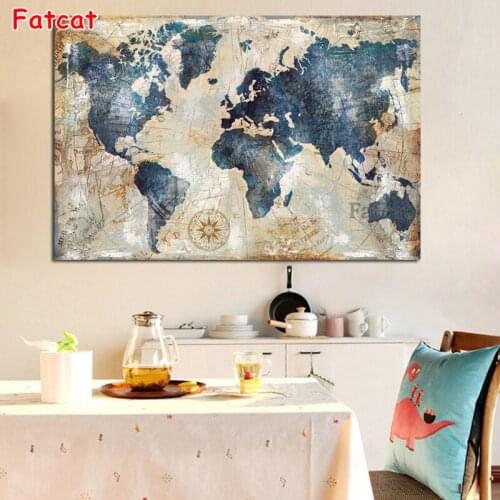 5D DIY diamond Painting Retro watercolor world paintings diamond cross embroidery Mosaic embroidery home decoration PP2435