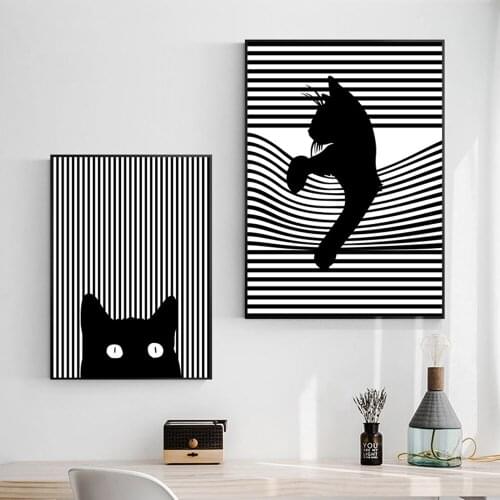 Abstract Minimalist Black Line Cat Canvas Art Painting Minimal Print Poster Picture Wall For Living Room Bedroom Home Decoration
