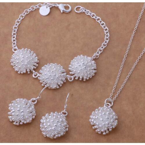 AS318 Wholesale Free Shipping Silver Plated 925-sterling Jewelry Sets Bracelet 081 + Necklace 692 + Earring 356 /bpaakgha