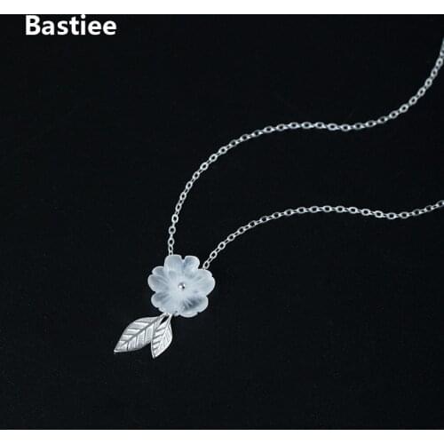 Bastiee Crystal Necklace 925 Sterling Silver Jewelry For Women Leaf Pendant Link Chain Plum Blossom Flower Chinese Accessories