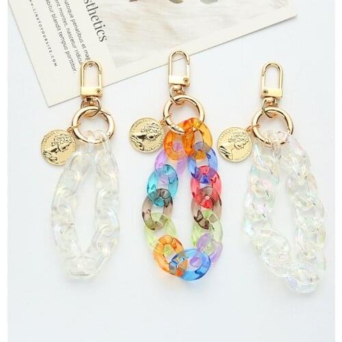 Alloy Listing Keychain Shiny Colorful Acrylic Key Ring with Buckle for Women Couple Bag Airpods Key Chain Pendant Gifts Jewelry