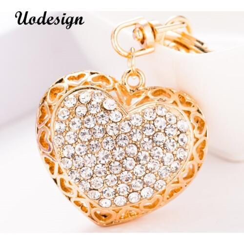 Fashion Car Play Full Crystal Rhinestone Heart Key Chain Gold Chain Keychain Bag Car Hanging Pendant Jewelry