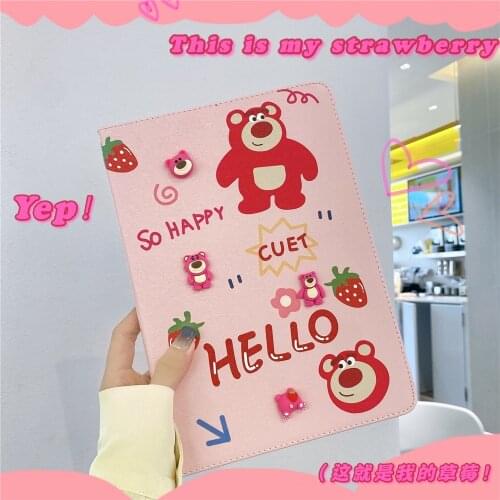 Strawberry bear Case for Ipad Pro 2021 Same Cartoon Suitable for IPad Air 4 3 Air 2 9.7 2017 Mini4 5 10.2 / 10.5 Ipad Cover