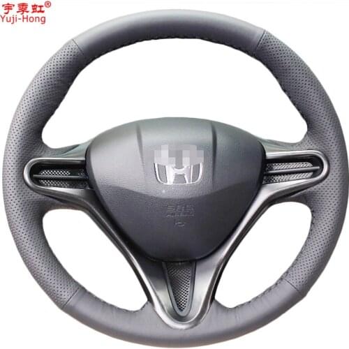 Yuji-Hong Artificial Leather Car Steering Wheel Covers Case for HONDA Civic 8 2007-2011 Auto Steering Cover Black