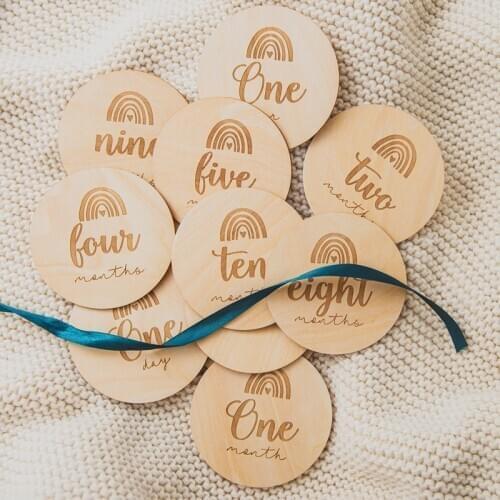 Wooden Baby Month Milestone Card Newborn Birth Month Birthday Milestone Wooden Teether Baby Kids Photography Props Toy