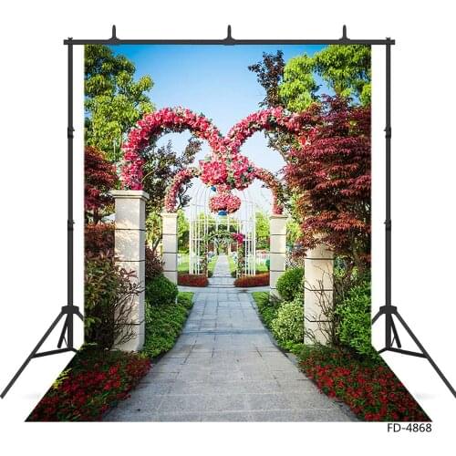 Flowers Door Plant Path Photo Background Vinyl Cloth Photography Backdrop for Children Baby Portrait Scenic Photobooth Props