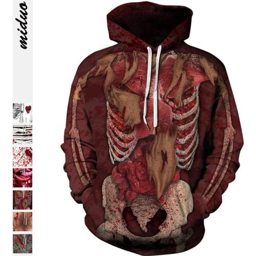 Hip Hop Streetwear Scary Bloody Hoodies Halloween Cosplay Costumes Men Women Blood Mouth Ghost Sweatshirt Couple Clothes YB1287